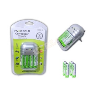 CARREGADOR DE PILHAS E BATERIA C/ 04 UN. (2A - 2900MAH)