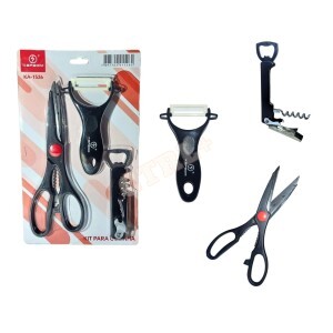 KIT PARA COZINHA (TESOURA MULTIUSO, SACA ROLHA, RALADOR)