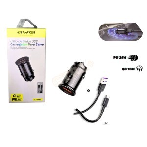 MINI CARREGADOR VEICULAR 20W 12-24V COM CABO TIPO C 1M (AWEI C-706)